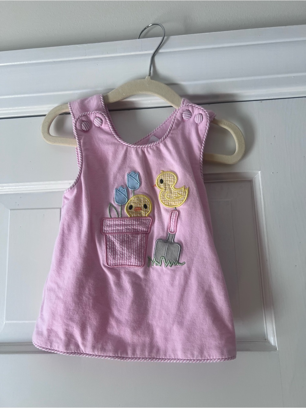 Light Pink Baby Girl Appliqué Pinafore Dress